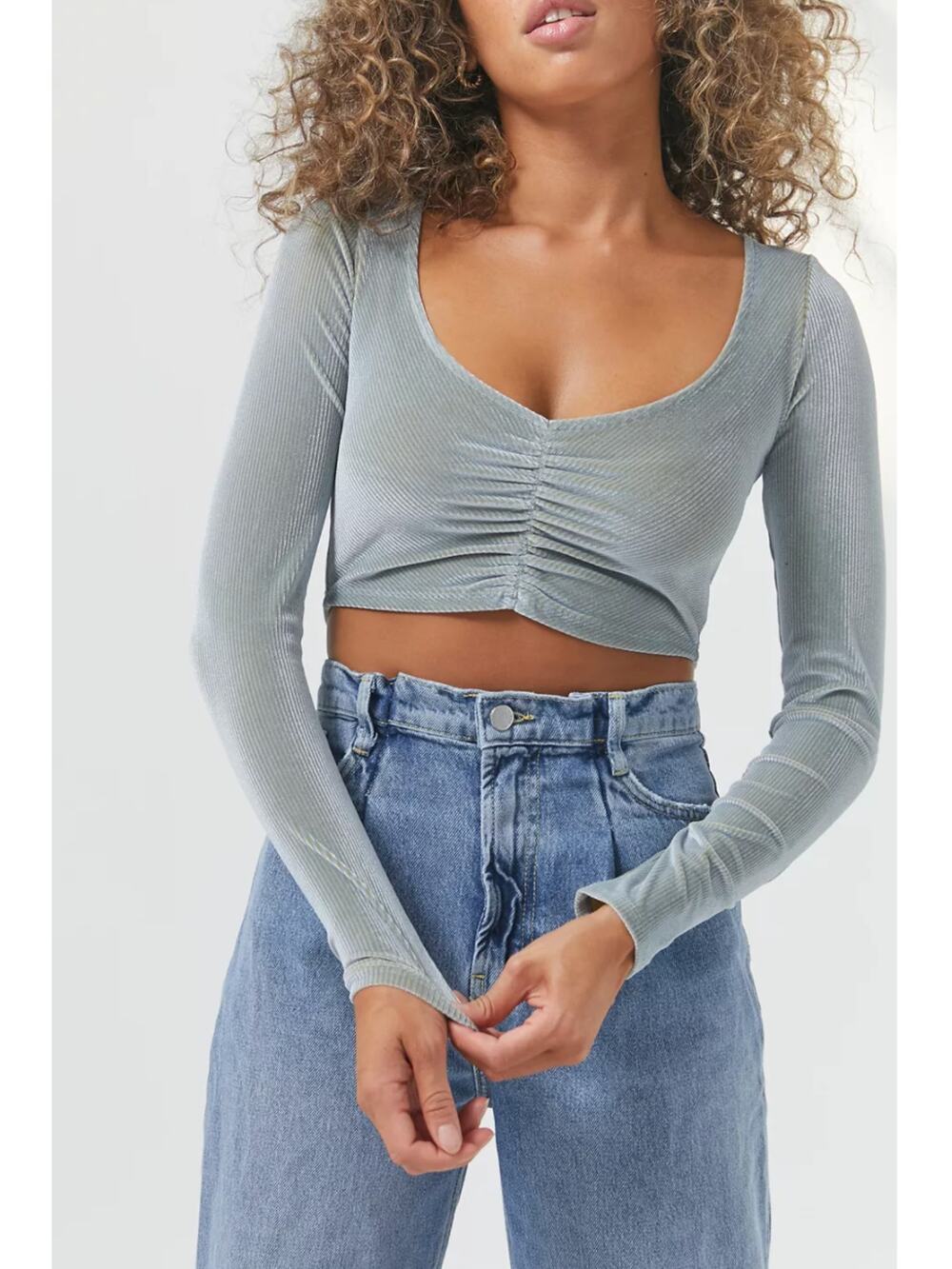 Urban Outfitters Paradox Ruched Cropped Top Blue Medium NWT